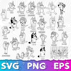 bluey outline svg, bluey and bingo outline, coloring pages b