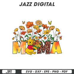 floral mama winnie the pooh png, digital file, instant download
