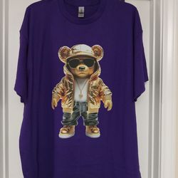Purple N Gold Fly Bear Graphic Print T-Shirt