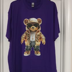 purple n gold fly bear graphic print t-shirt