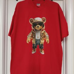 Red N Gold Fly Bear Graphic Print T-Shirt XL