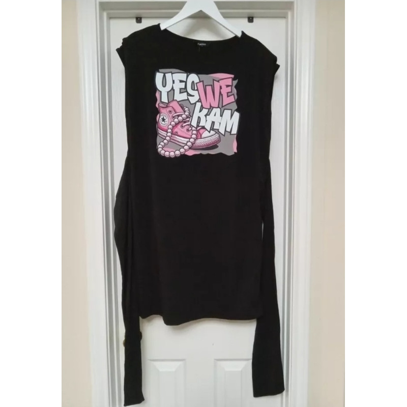 Tie Back Shoulder Pad Dress WYES WE KAM Graphic Print Large 0