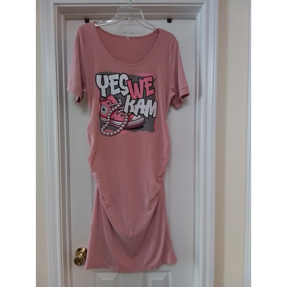 Dusty Pink Side Ruched Dress WYES WE KAM Graphic Print XL 0