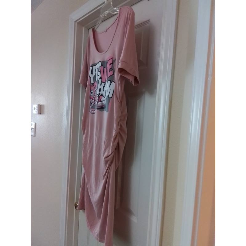 Dusty Pink Side Ruched Dress WYES WE KAM Graphic Print XL 2