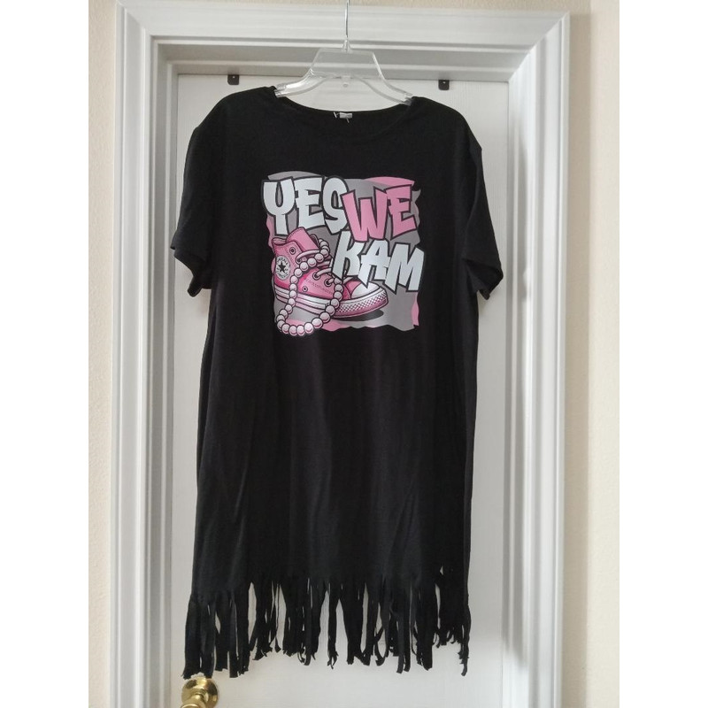 Black Fringe Top WYES WE KAM Graphic Print 2XL 0