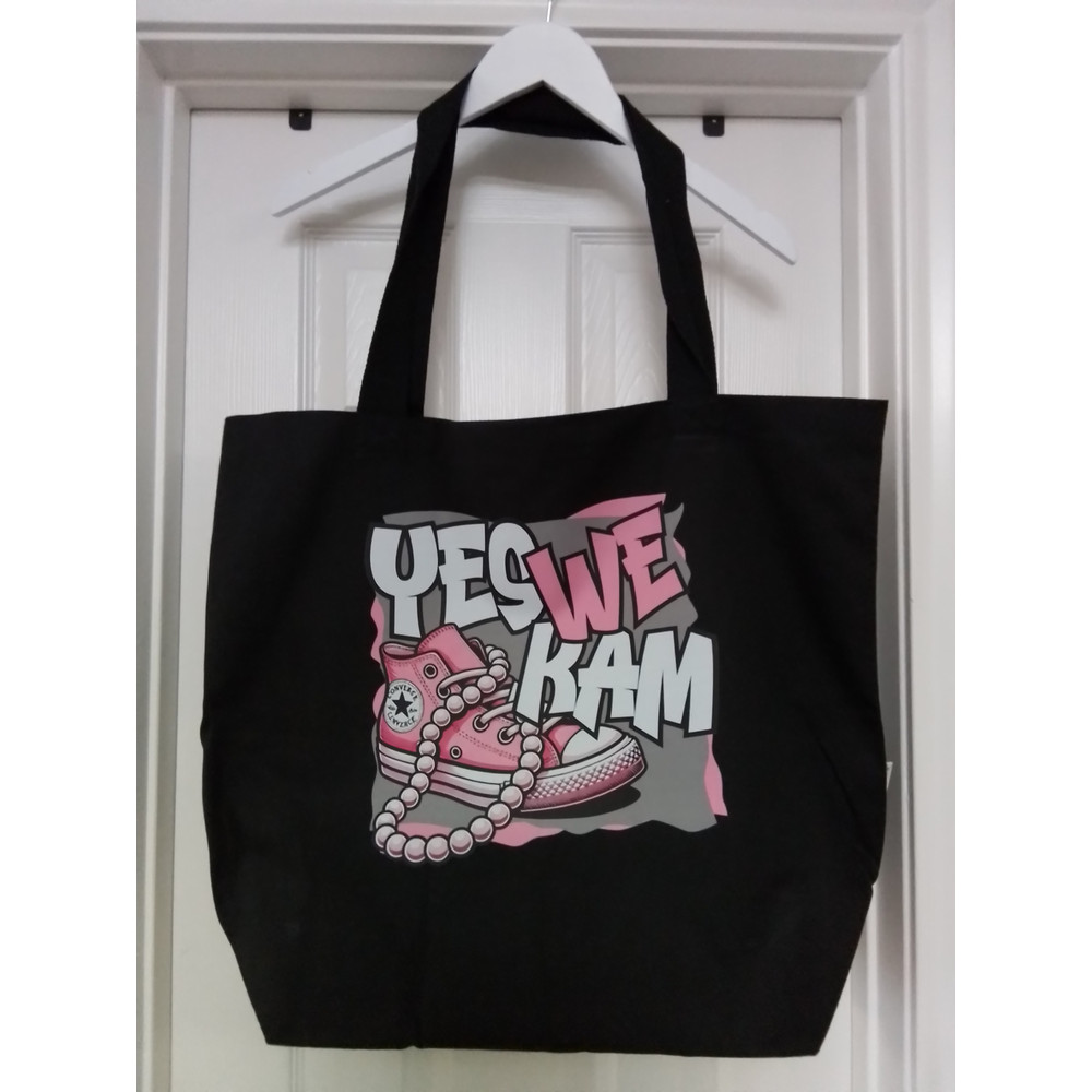 Black Canvas Bag WYES WE KAM Graphic Print Approx 18 X 21 0