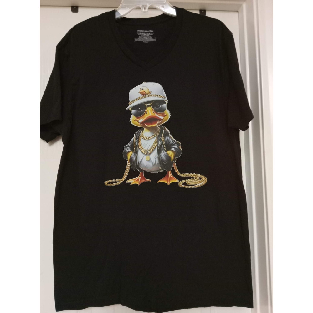 Gold Drip Duck Graphic Print VNeck TShirt XL 0