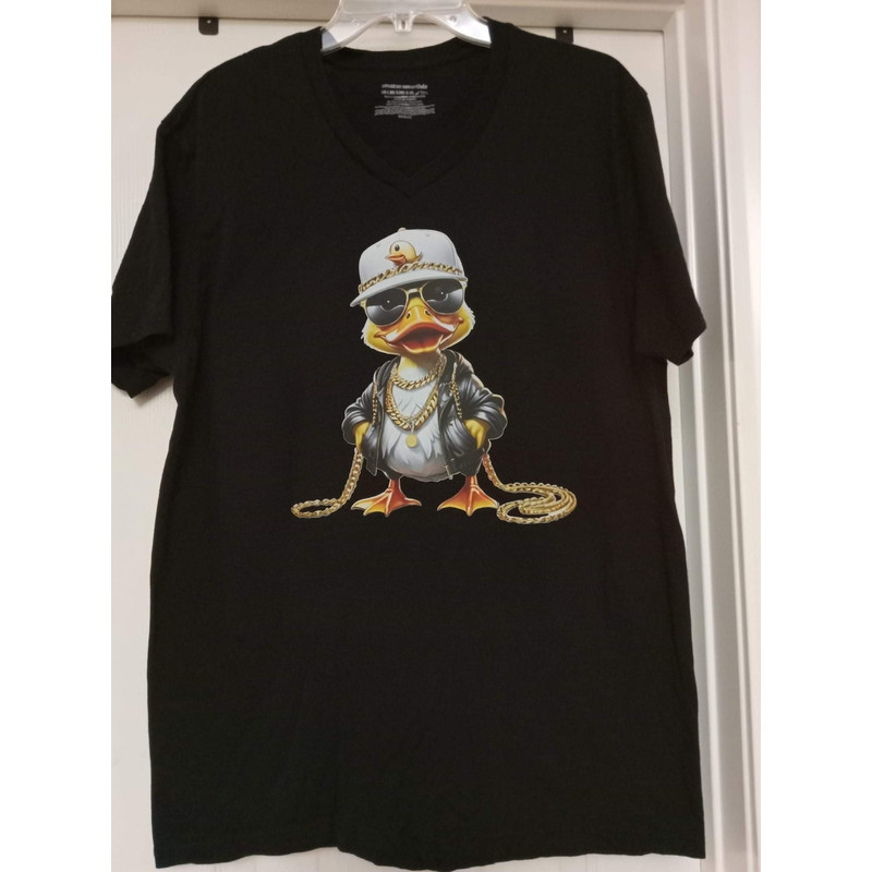 Gold Drip Duck Graphic Print VNeck TShirt XL 0