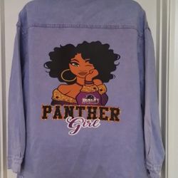 purple denim shirt jacket w/ pvamu panther girl graphic print medium