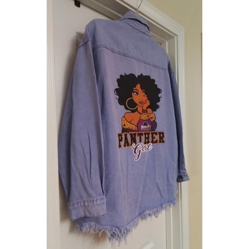 Purple Denim Shirt Jacket W PVAMU Panther Girl Graphic Print Medium 3