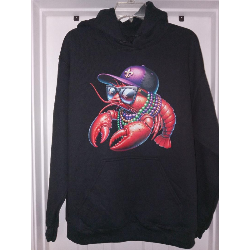 Saints Emblem Mardi Gras Crawfish Graphic Print Hoodie Medium 0