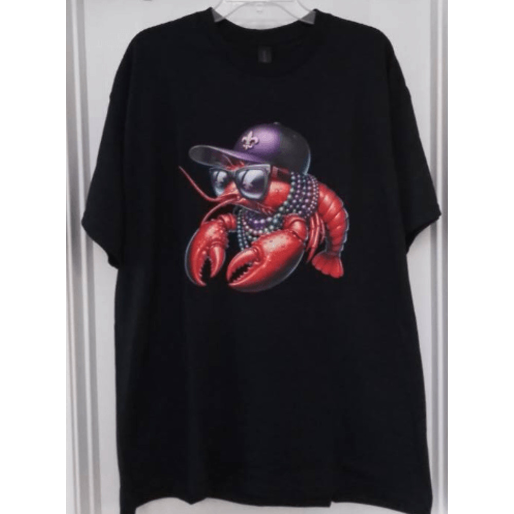 Saints Emblem Mardi Gras Crawfish Graphic Print Hoodie Medium 1