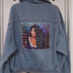 selena dreaming of you graphic print jean jacket hoodie size xl