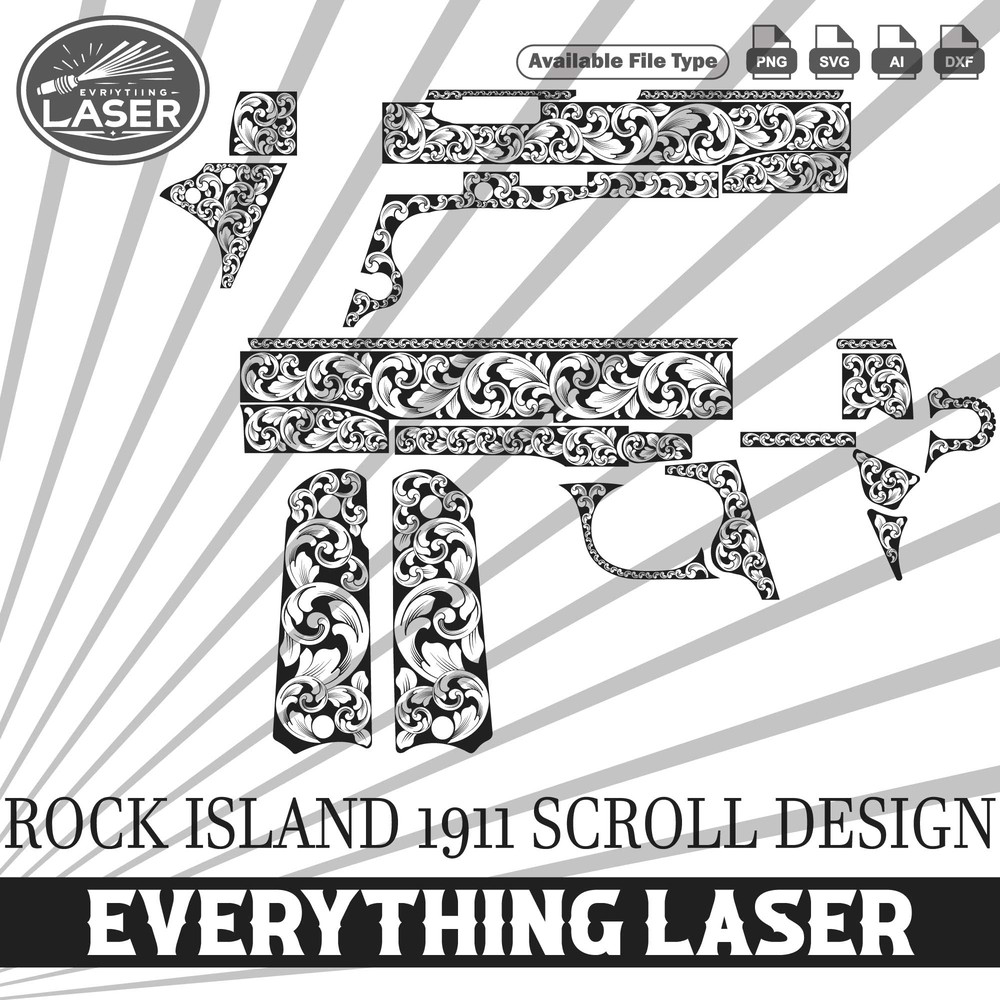 ROCK ISLAND 1911 SCROLL DesignLogo Seal Custom Ai Vector SVG DXF PNG Digital Lasercut Lasermachin 0