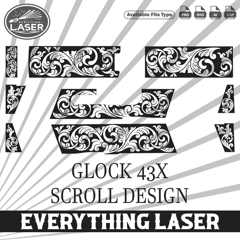 Glock 43x SCROLL DesignLogo Seal Custom Ai Vector SVG DXF PNG Digital Lasercut Lasermachin 0