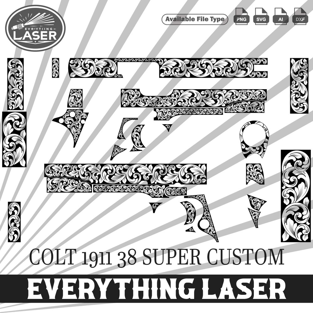 Colt 1911 38 Super Custom SCROLL DesignLogo Seal Custom Ai Vector SVG DXF PNG Digital Lasercut Lase 0