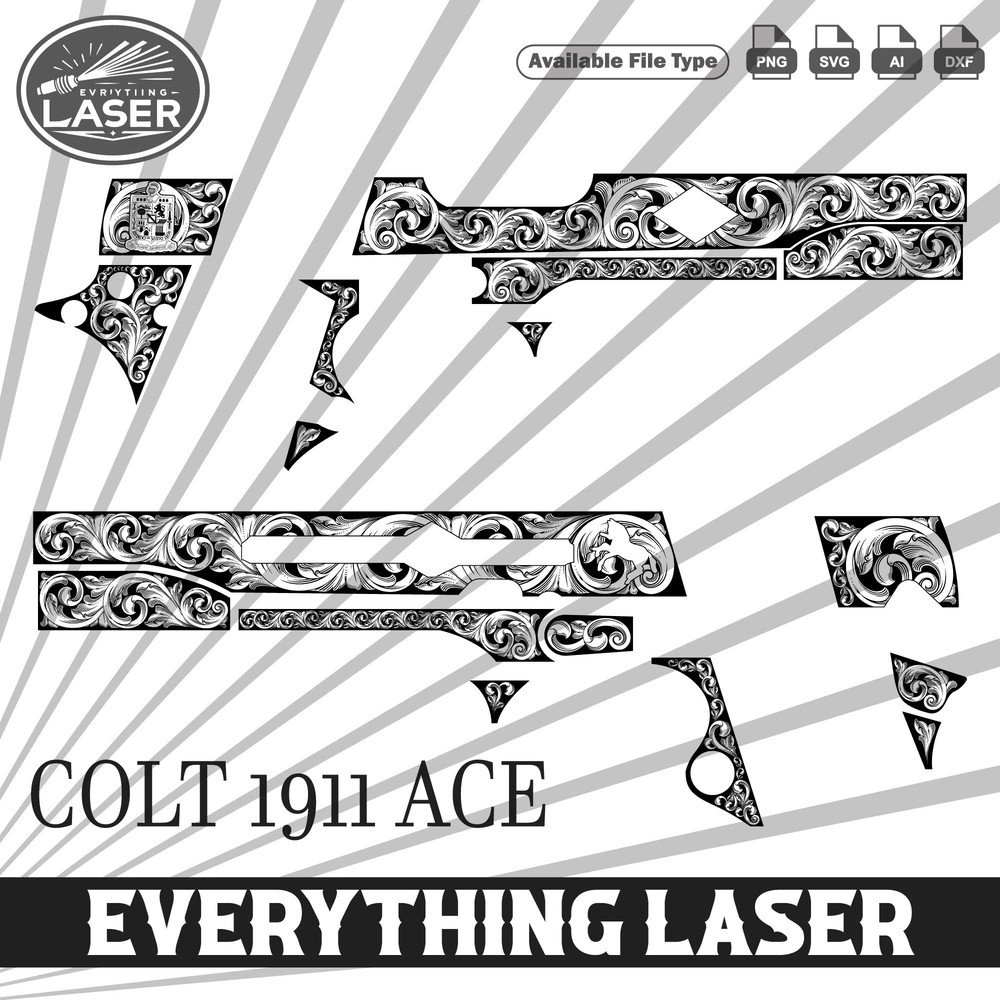 Colt 1911 Ace SCROLL DesignLogo Seal Custom Ai Vector SVG DXF PNG Digital Lasercut Lasermachin 0