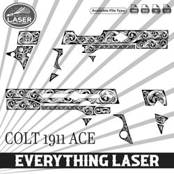 colt 1911 ace scroll design,logo, seal, custom, ai, vector, svg, dxf, png, digital, lasercut, lasermachin
