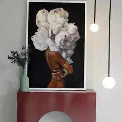 black flower woman art, black queen art, digital download, digital file for mug, tshirt, poster, canvas, png/svg/jpg