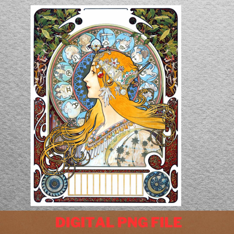 Alphonse Mucha Graceful PNG, Alphonse Mucha PNG, Art Nouveau Digital Png Files.jpg
