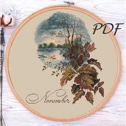 Cross stitch pattern calendar pattern "November" (landscape) cross stitch design pattern for embroidery pdf