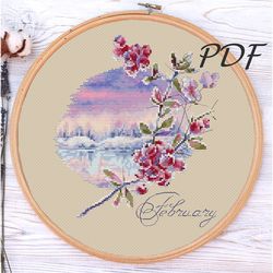 Cross stitch pattern pdf February (landscape) cross stitch pattern pdf design for embroidery