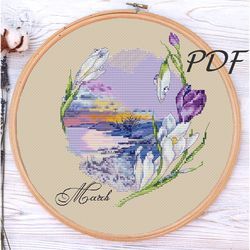 Cross stitch pattern pdf The March landscape design for embroidery