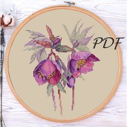 Cross stitch pattern pdf hellebore flower design for embroidery