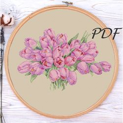 Cross stitch pattern pdf tenderness of pink design for embroidery in the second version, without a half-cross