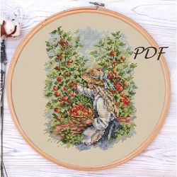 cross stitch pattern pdf blonde gardener- blonde design for embroidery