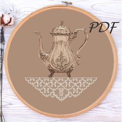 cross stitch pattern pdf vintage teapot design for embroidery