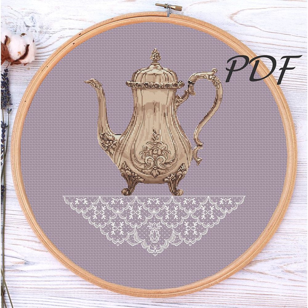 Cross Stitch Pattern Pdf Vintage Teapot Design For Embroidery 1