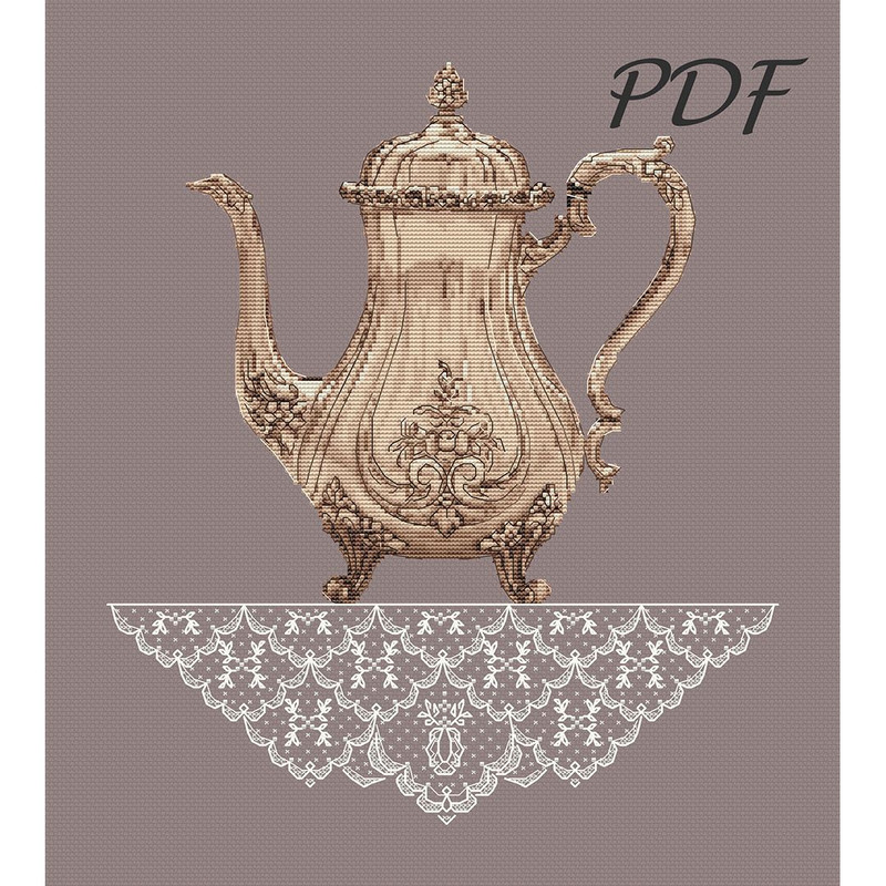 Cross Stitch Pattern Pdf Vintage Teapot Design For Embroidery 3