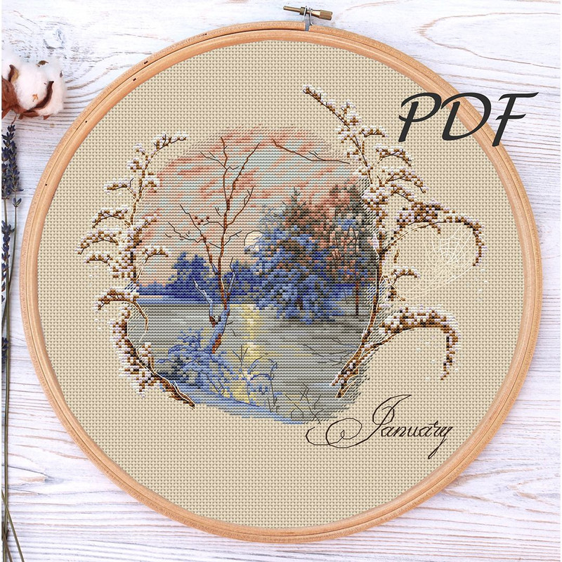 Cross Stitch Pattern Pdf January Landscape Design For Embroidery 0