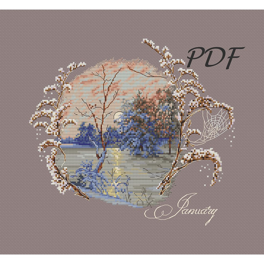 Cross Stitch Pattern Pdf January Landscape Design For Embroidery 1