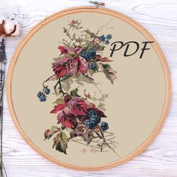 cross stitch pattern pdf design for embroidery blackberry in autumn