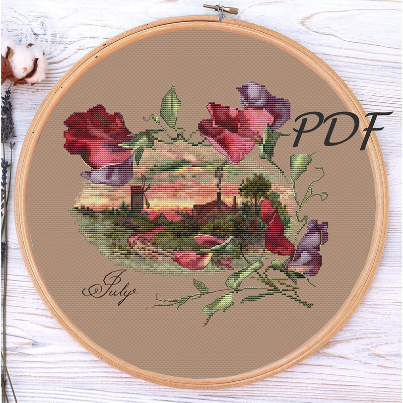 Cross Stitch Pattern Pdf July Design For Embroidery 3