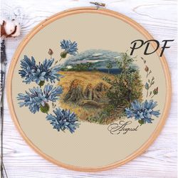cross stitch pattern pdf august landscape design for embroidery