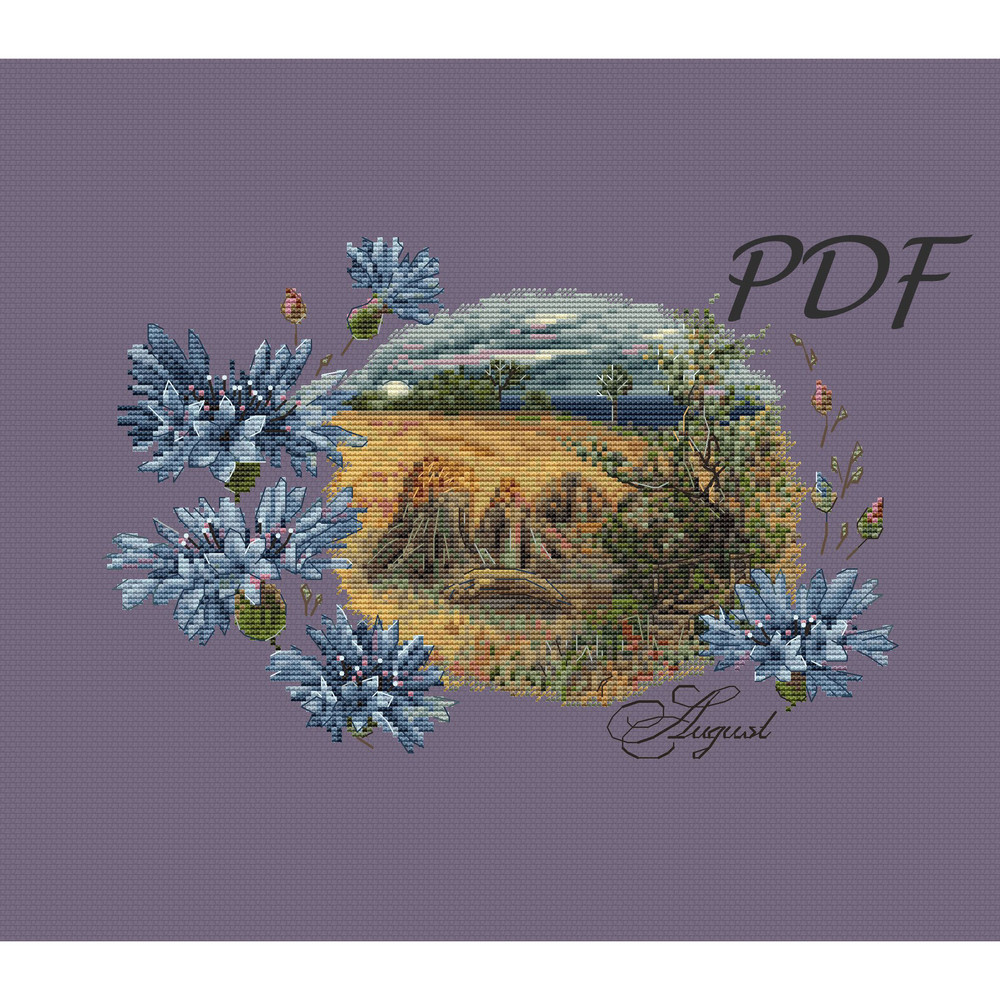 Cross Stitch Pattern Pdf August Landscape Design For Embroidery 4