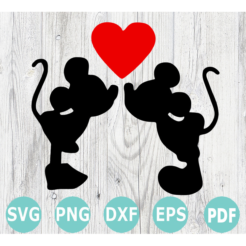 Mickey Minnie Kissing SVG Love Heart 2 Svg Mouse Couple SVG Valentines Day SVG 0