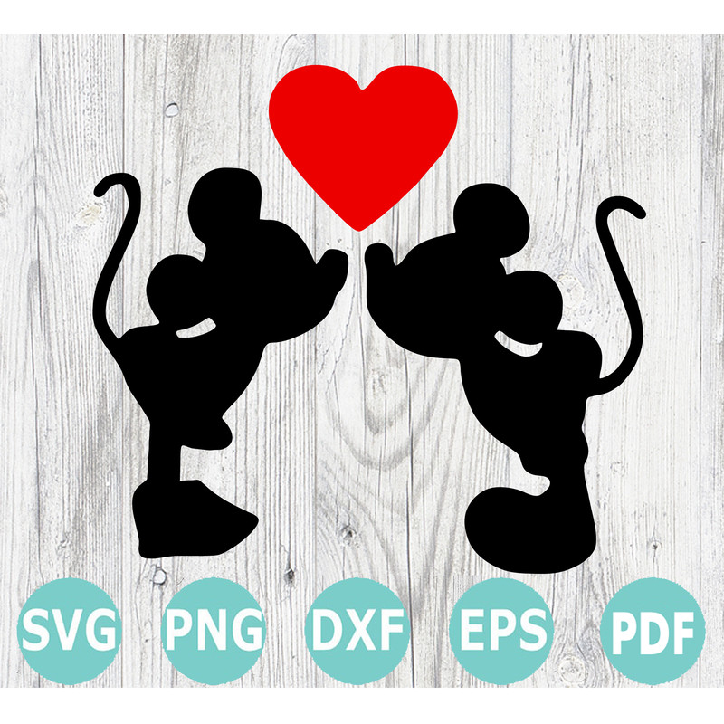Mickey Minnie Kissing SVG Love Heart 2 Svg Mouse Couple SVG Valentines Day SVG 0