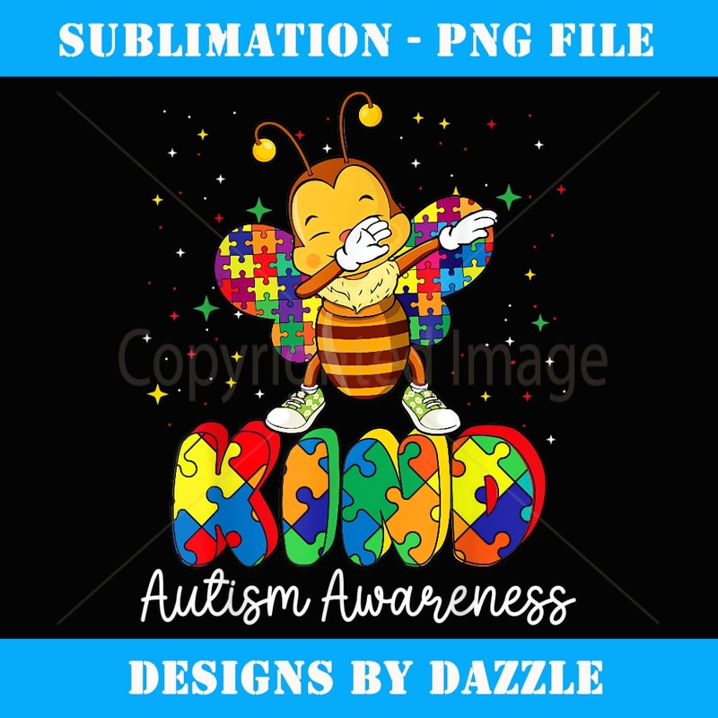 Dabbing Bee Kind Autism Awareness Puzzle Kids Girls Teacher - Retro PNG Sublimation Digital Download