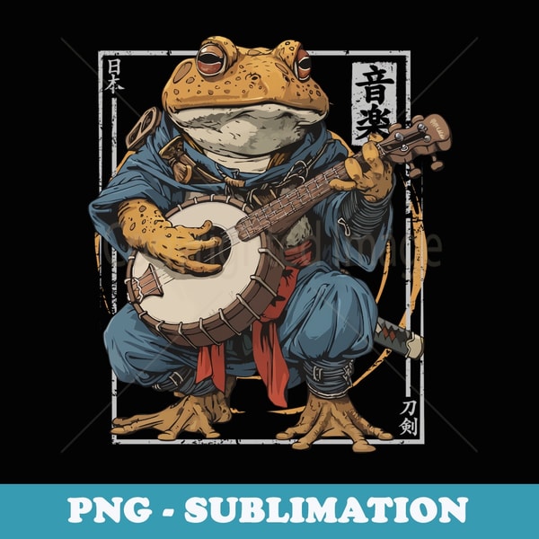 Japanese Samurai Frog Playing The Banjo - Modern Sublimation PNG File