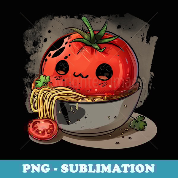 cute anime red tomato eating a ramen noodle bowl kawaii art - Premium Sublimation Digital Download