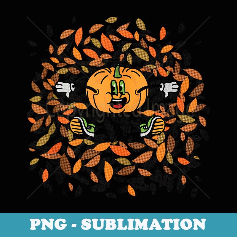 Cute Pumpkin Cartoon Lying Leaves Thanksgiving Fall Autumn - PNG Sublimation Digital Download