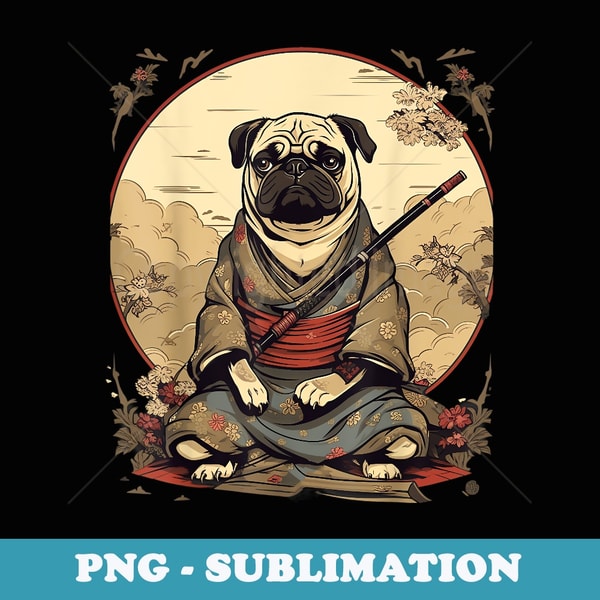 Vintage Japanese Art Samurai Pug Dog - Modern Sublimation PNG File
