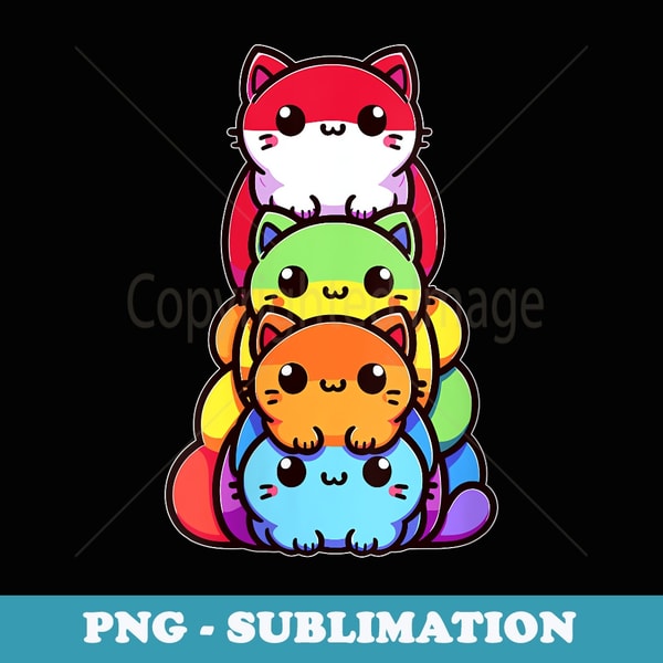 s LGBTQ Pride Rainbow Flag Colors Kitten Stack - High-Resolution PNG Sublimation File