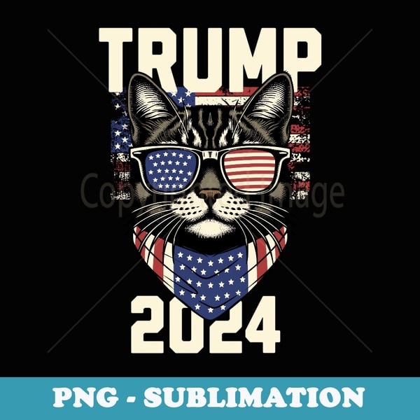 Trump 2024 Cat in American Flag Glasses - Retro PNG Sublimation Digital Download