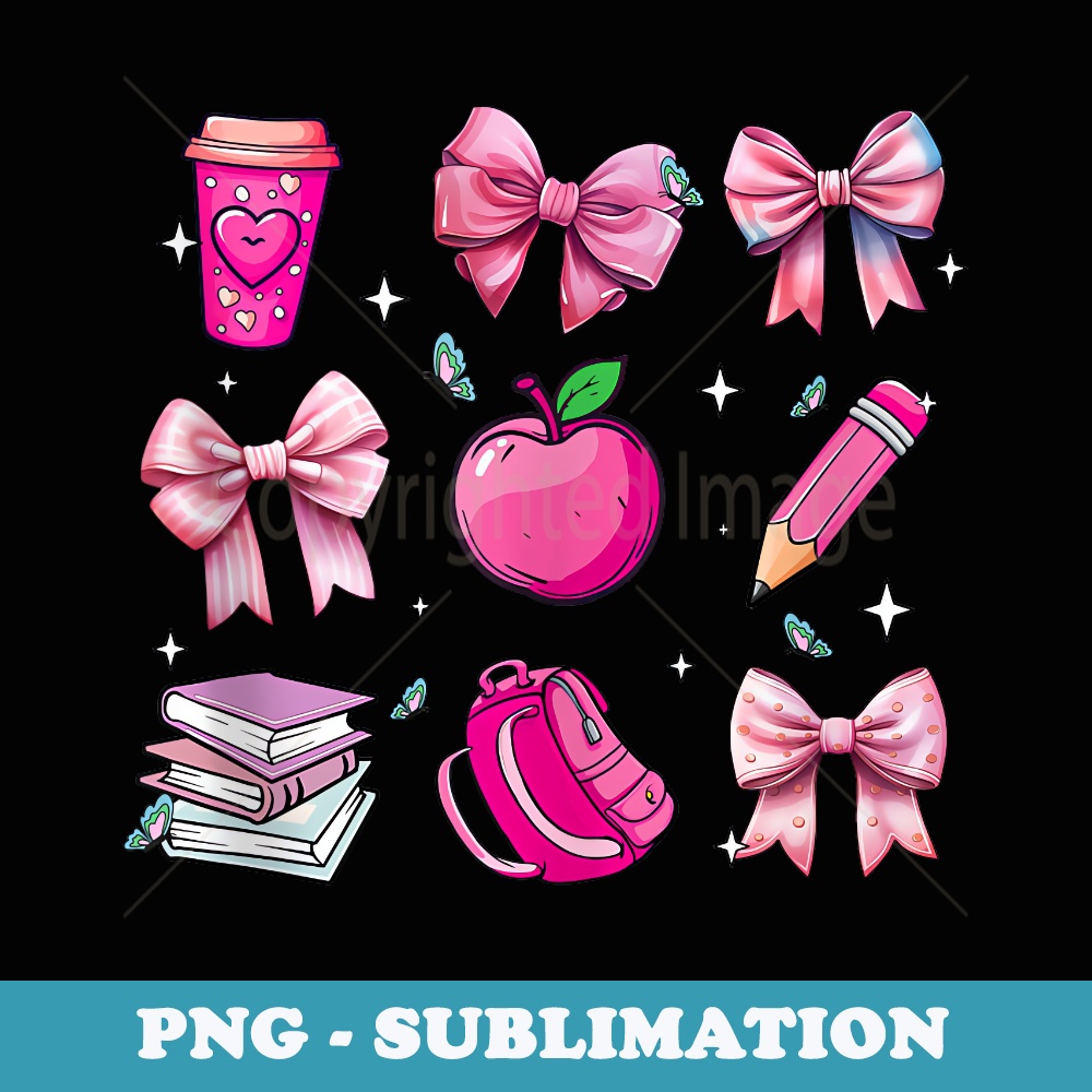Back To School Pink Coquette Bow Pencil Apple Girls - Sublimation Digital Download