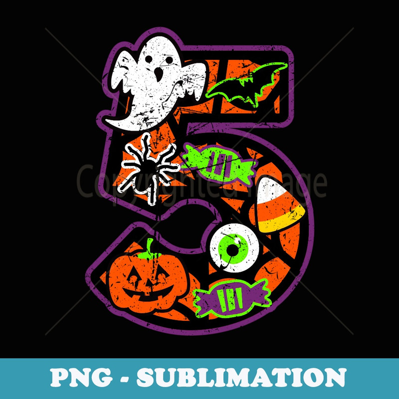 5th Birthday Halloween 5 Year Old Ghost Costume Theme Boo - Signature Sublimation PNG File